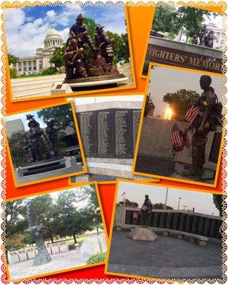 Collection of images at the State Capital of Arkansas. Firefighters and veterans memorial.