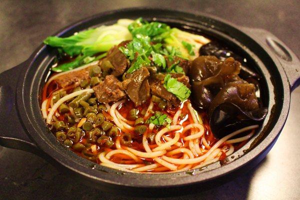 Hot and Sour Beef Mi Fen Soup in Casserole