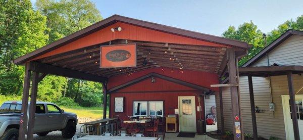 Nice covered outdoor seating as well as uncovered outdoor seating (our preference).