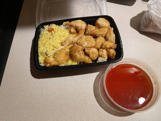 "Sweet and Sour" Chicken with fried rice?  Yuck!