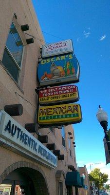 Oscar's signage outside the restaurant. Where it quotes "The Best Mexican food in Town" not so fast Oscar's.