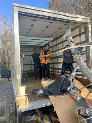 Unloading a large sculpture