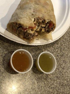 Machaca, red and Green sauce.