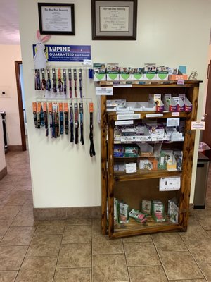 Over the counter items, dental treats, and collars available for sale.  #UpCloseSavor XP