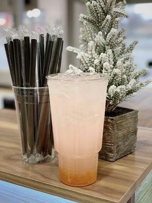 Pink Starburst Tea with Peach Bursting Boba