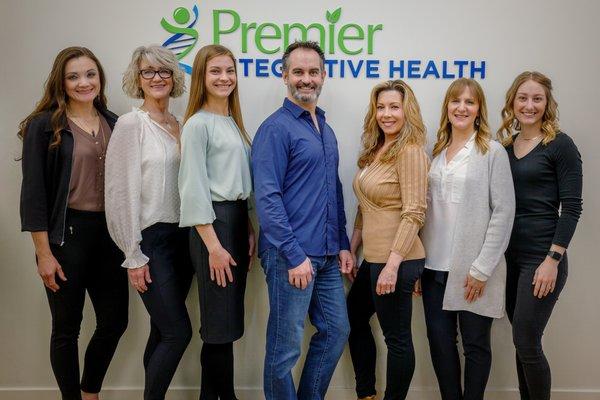 The Premier Team (left to right) - Christy, Tricia, Brittany, Dr. Bradley Dyer, Dr. Diana Hubbard, Leigh Ann, and Camille