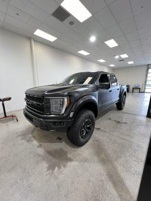 This ford raptor received matte paint protection film on the entire vehicle including the fender flares.