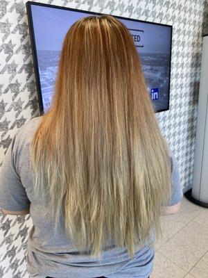 balayage from copper brown to blonde