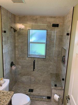 Frameless Shower Enclosure with top and bottom pivot