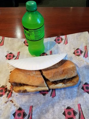 When I go for a sub my go to is steak and cheese. I took this one to go and grabbed a Dew with it. #steakandcheese #food