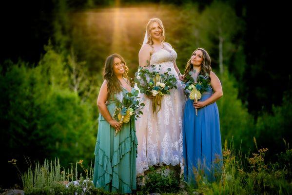 Bridals photo in Jordan Pines with Beaming Sunset behind.