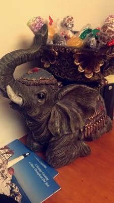 One of the many cute elephants sheila has in her office