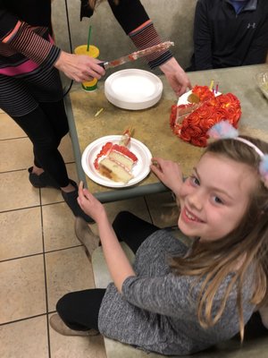 My nine year old chose Subway for her birthday dinner. The Subway staff helped us celebrate by bringing her a unicorn cake!