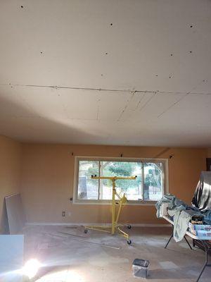 After hanging drywall on ceiling