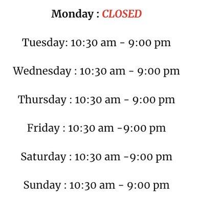 Hunan 1's current Hours of Operation