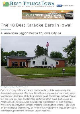 Voted 1 of the 10 Best Karaoke Bars in Iowa!