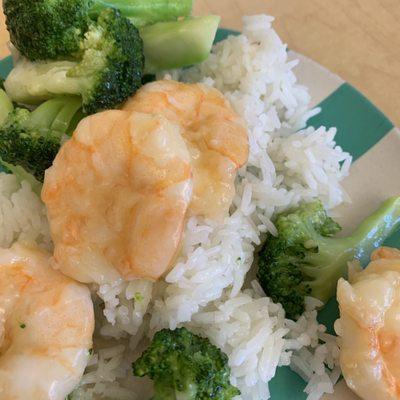 Shrimp and broccoli in white sauce