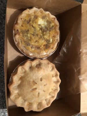 Two takeout items - quiche and pecan pie