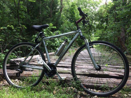 Recycled bike on recycled rail trail. Flint Hills Nature Trail!