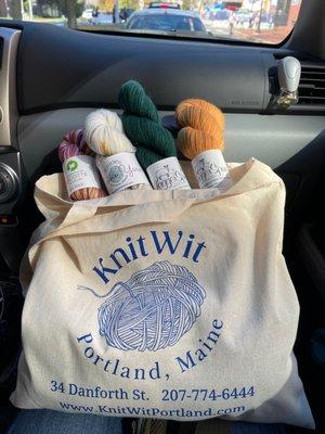 Bag full of wonderful yarn from Knit Wit.