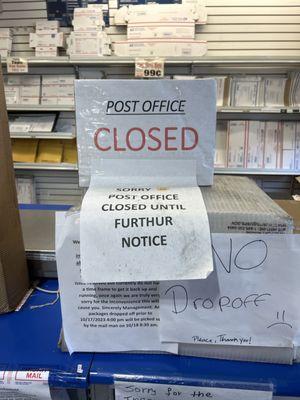 Post office is closed till further notice