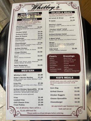 Deli menu