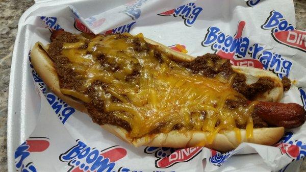 Footlong chili cheese dog