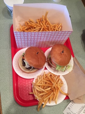 Double Burgers and fries