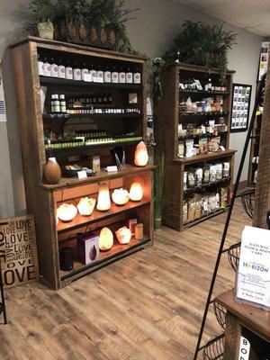 Salt lamps, essential oils, fermented herbs, organic nuts, organic and healthy cooking and baking products.