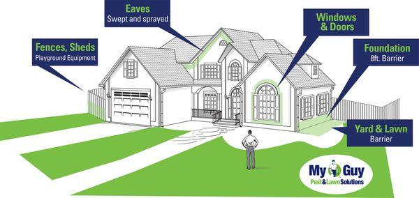 A diagram explaining the pest control treatment.