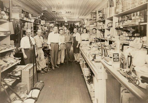 Inside Pile Hardware 1930's. Frank Marshall Pile (Founder) far left. William Pile Sr. third from left. Jack Pile far right.