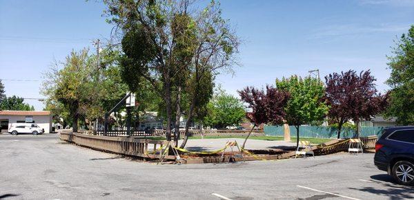 Basketball court is still useable, fence was down and needs repair.