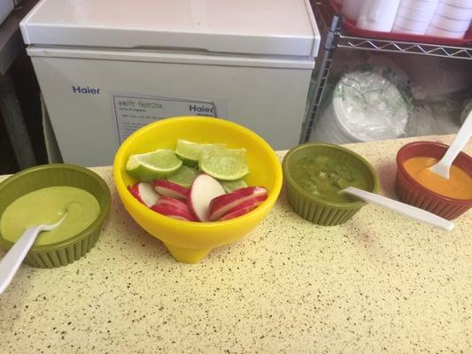 Salsas, radishes, and limes