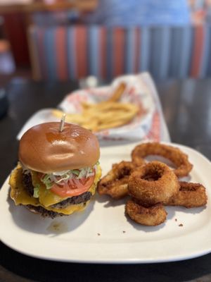 Monster Burger (~$17) with Onion Rings (+$2) and Fries (~$3)