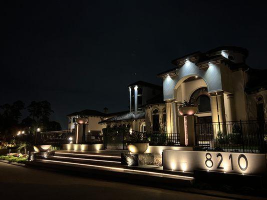 Grand entrance with color changing lights.