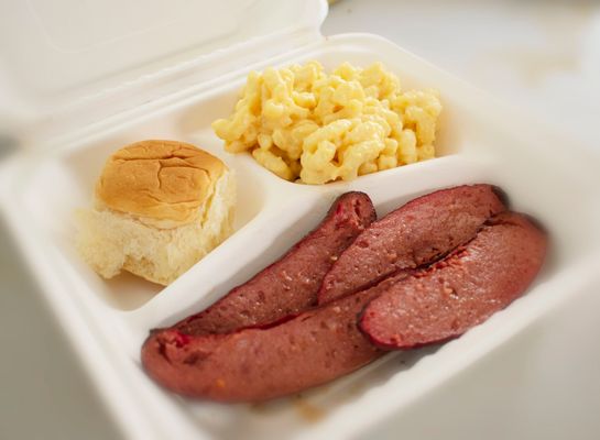 Hot Link Combo with Mac & Cheese, and a roll.  $5.25!!!