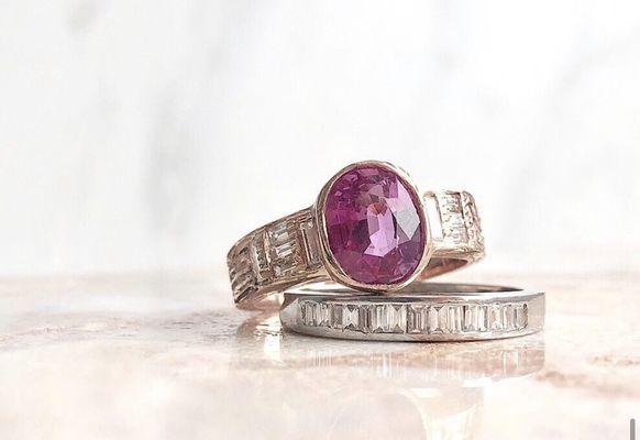 Pink sapphire and diamond banda