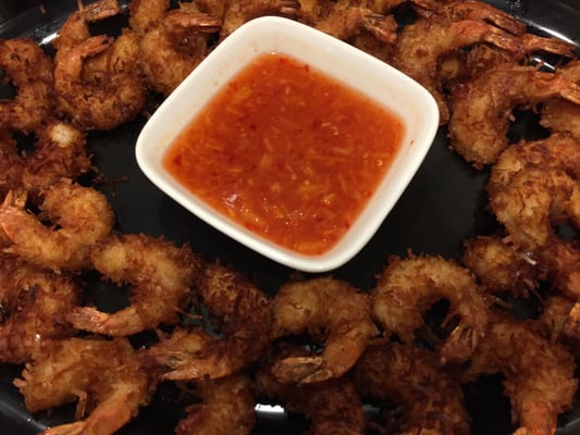 The popular coconut shrimp with delicious sweet chili dipping sauce