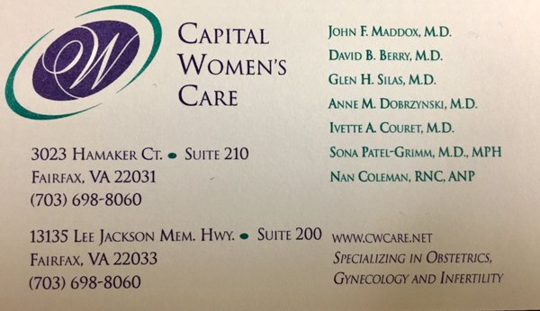 Updated Capital Women's Care 2017 Business Card