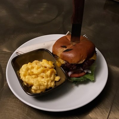 The Classic Burger with a side of Maxine's Mac & Cheese ($12)