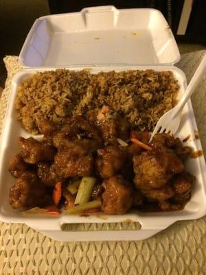 Gen Sao chicken combo extra spicy! Amazing huge portion and piping hot!