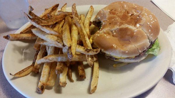 Couldn't wait to take a bite of my burger! Fresh hand-cut fries too!