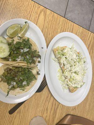 Vegan tacos and vegetarian quesadillas