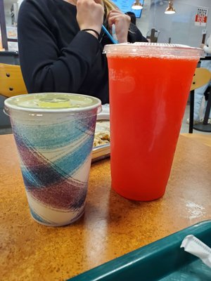 Small lemonade and large fruit punch