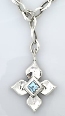 Margo's Signature Fiori Pendant in Blue Topaz on Ice Chain all sterling