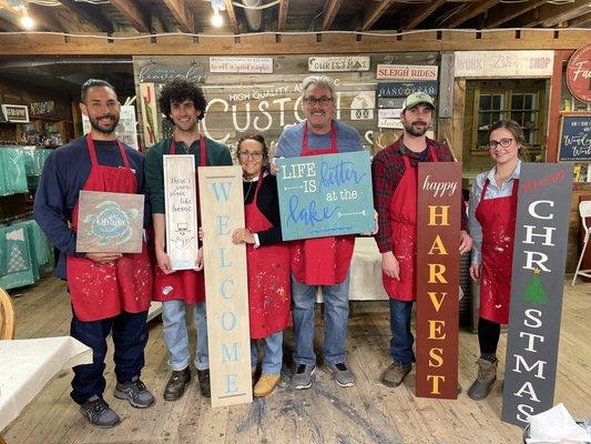 The Hawthornes created these beautiful signs while having food & drinks & crafting. We had a fantastic time.