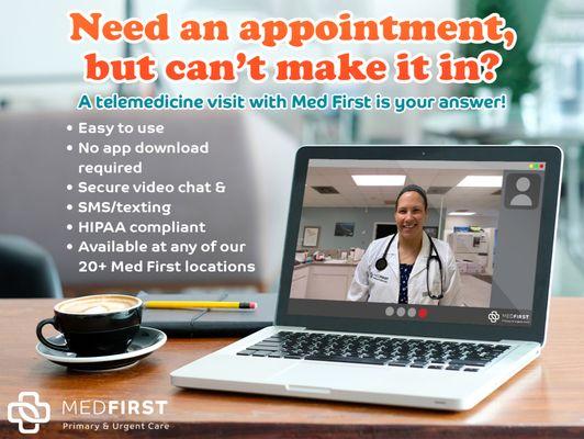 We're proud to offer telemedicine at all of our 20+ locations across the Carolinas!