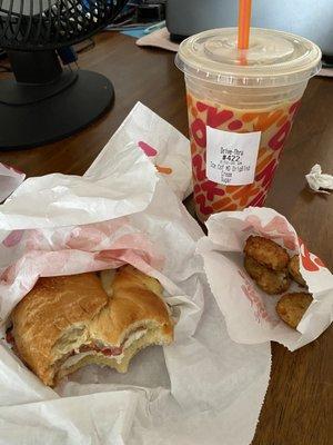 Maple Sugar Bacon Croissant, Hash Browns, Iced Coffee