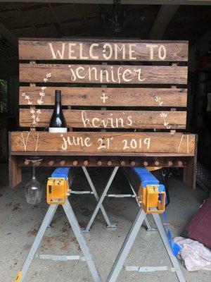 Result of pallet turned into a hanging wine rack