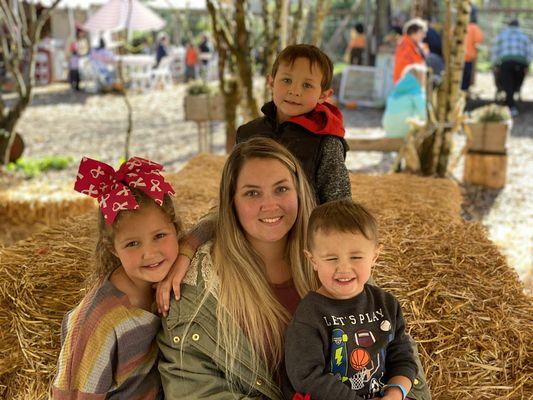 Hannah and the kids at Pumpkin Patch